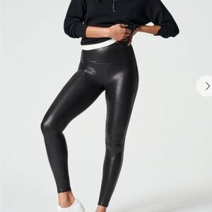 SPANX Black Shiny Faux-Leather High-Waist Leggings